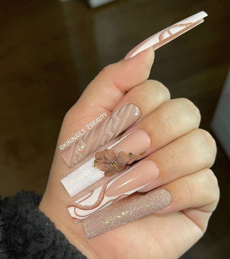 Brown Tan Nails, Beige Nude Nails, Cute December Nails, Glitter French Nails, Tan Nails, Fall Nail Inspo, Mobile Nails, Coffin Nails Matte, December Nails