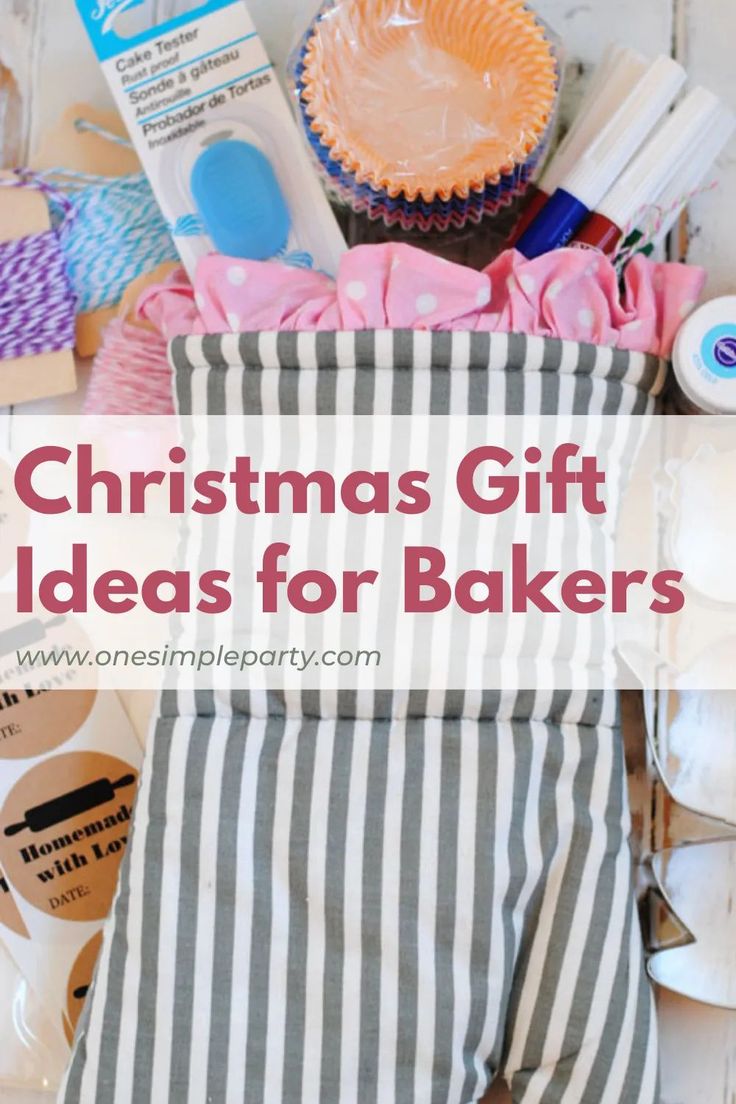 christmas gift ideas for bakers with cupcakes and other baking supplies in the background