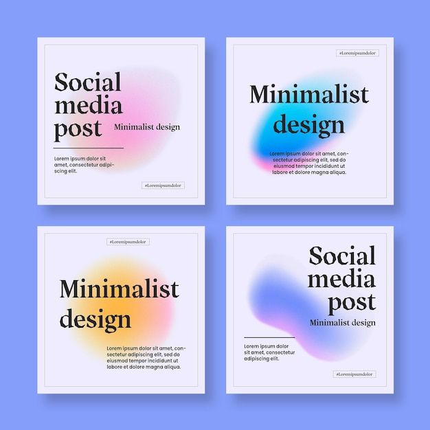 four different types of minimalist posters on a blue background with the words social media design