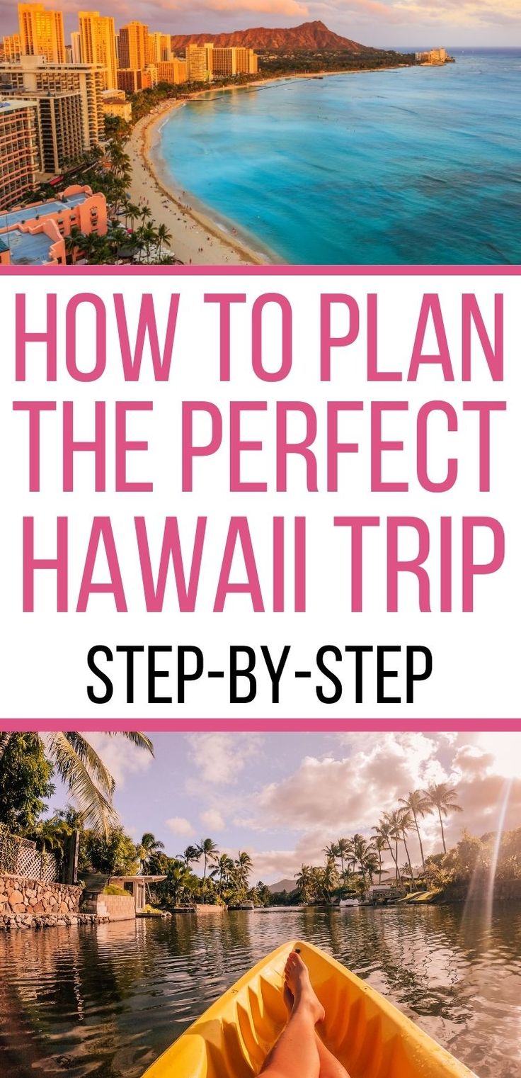 How to plan the perfect Hawaii trip with step-by-step instructions. Image of Waikiki beach and diamond head at the top and someone relaxing in a kayak on a river. Hawaii Vacation Tips, Hawaii Trip Planning, Hawaiian Travel, Hawaii Travel Guide, Trip To Hawaii, Hawaii Trip, Visit Hawaii, Hawaii Honeymoon, Hawaiian Vacation