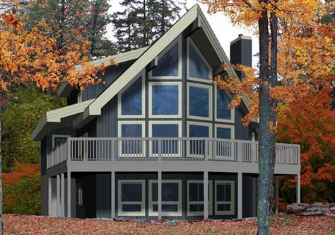 this is an artist's rendering of a house in the woods with fall foliage