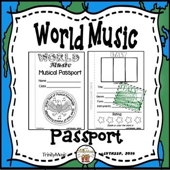 a passport with the words world music written in black and white on top of it