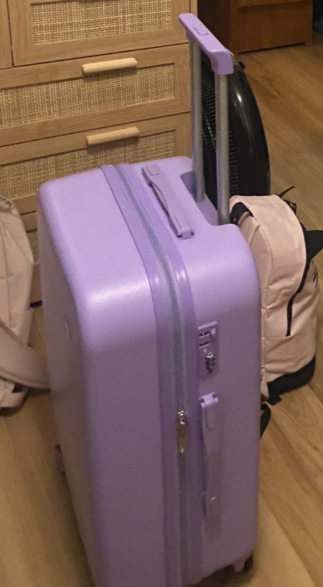 Purple Suitcase, Liliana Hearts, Purple Luggage, Cheer Camp, Suitcase Travel, Amazon Clothes, Suitcase Traveling, Top Of The World, Amethyst