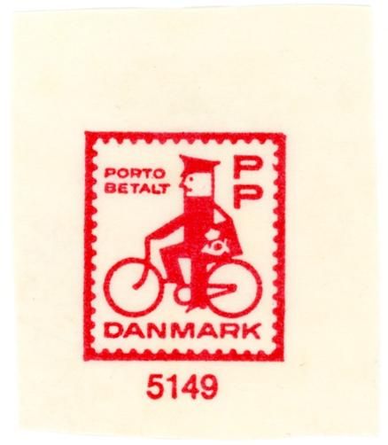 a stamp with a man riding a bike on it's back and the words, pototo beatly p damark 5199