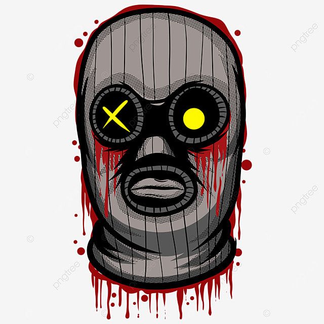 a drawing of a mask with yellow eyes and blood dripping down the bottom half of it