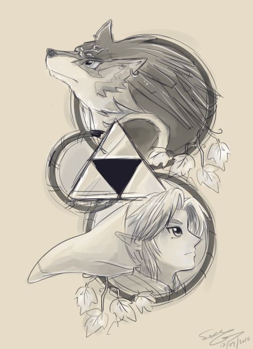 the legend of zelda and link between two different images, one with an animal's head on it