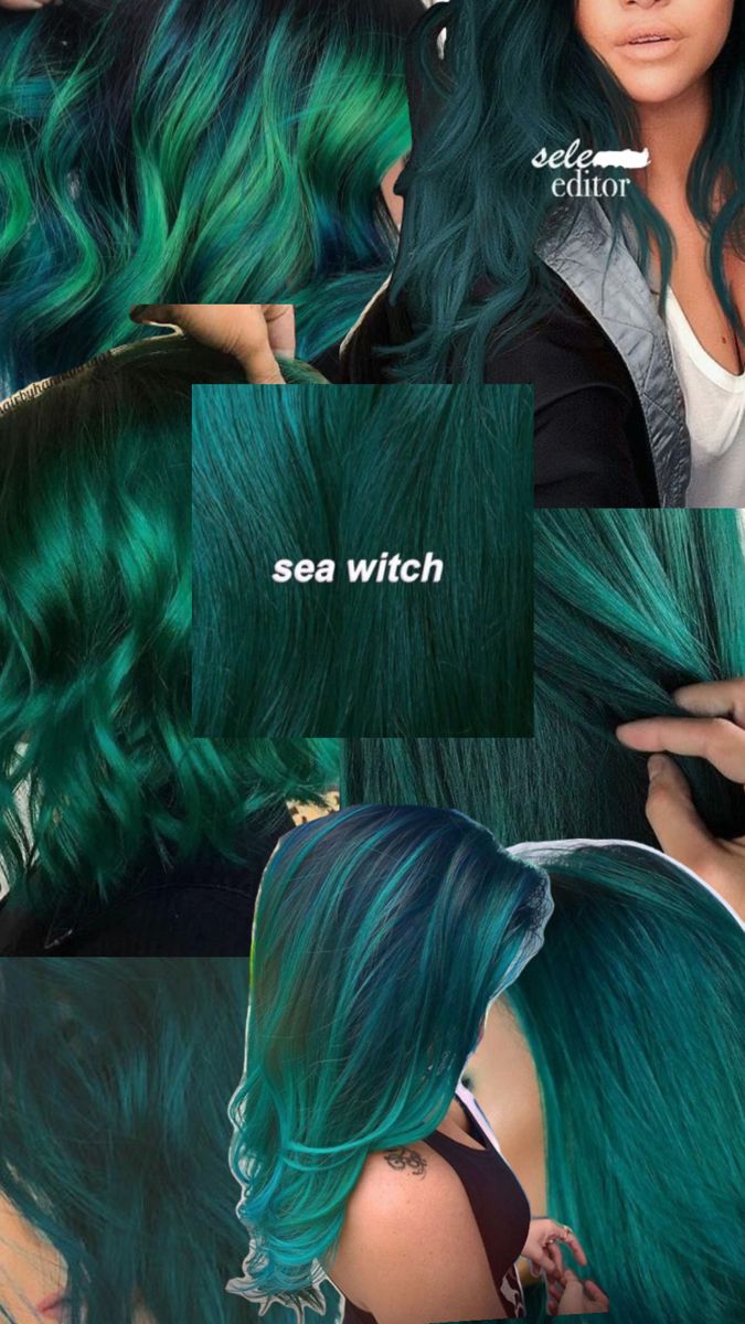 Bluish Green Hair Color, Sea Witch Green Hair, Black N Green Hair, Mardi Gras Hair Color, Emerald Green Split Dye, Sea Witch Hair Color, Two Tone Green Hair, Black And Emerald Green Hair, Pigeon Hair Color