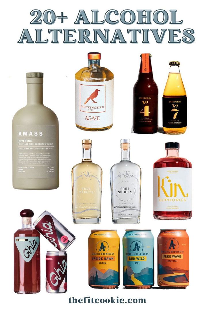 an image of alcohol bottles with the words 20 + alcohol alternatives