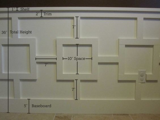 the wall is made up of square and rectangle shapes with measurements for each area