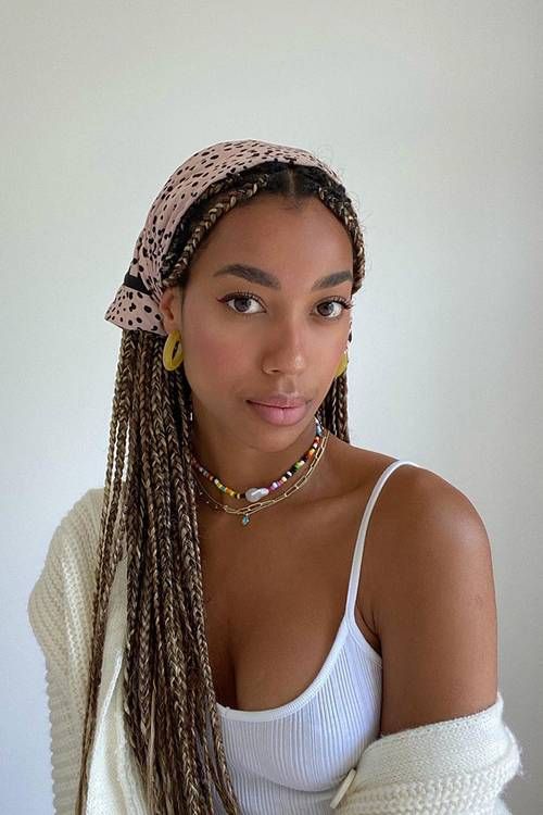 6 Trends That Define Scandinavian Fashion in 2020 | Who What Wear Box Braid Highlights, Highlighted Box Braids, Scarf Hairstyles Braids, Ahmed Aldoori, Braids Styling, Nice Hairstyles, Heads Challenge, Hair Scarf Styles, Cute Box Braids Hairstyles