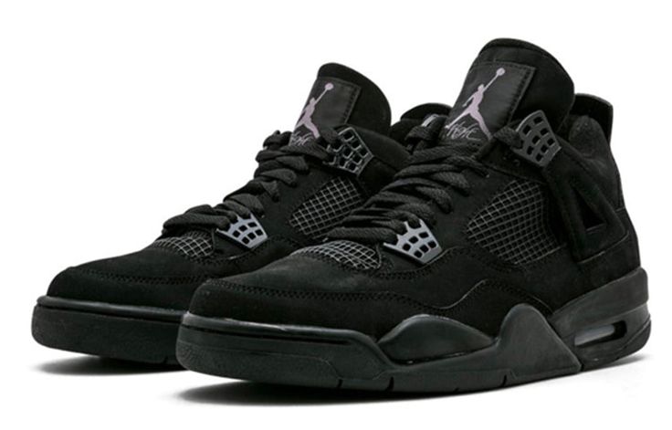 The Air Jordan 4 Retro 'Black Cat' is a sleek and simple sneaker that is perfect for any Jordan fan. The triple black color scheme is unique and classic, and the nubuck paneling gives the shoe just enough texture. The charcoal accents on the webbing, branding, and eyelets give the shoe some nice contrast, and the Jumpman icon on the heel is a nice touch. This shoe is perfect for any casual or dressy outfit, and it's sure to turn heads. (AJ4/SNKR/Mid Top/Basketball) Casual Fitted Black Sneakers, Fitted Black Casual Sneakers, Air Jordan 4 Black Cat, Black Cat 4s, Black Cat Breeds, Jordan 4 Black, Retro Basketball Shoes, Jordan 4s, Jordan 4 Retro