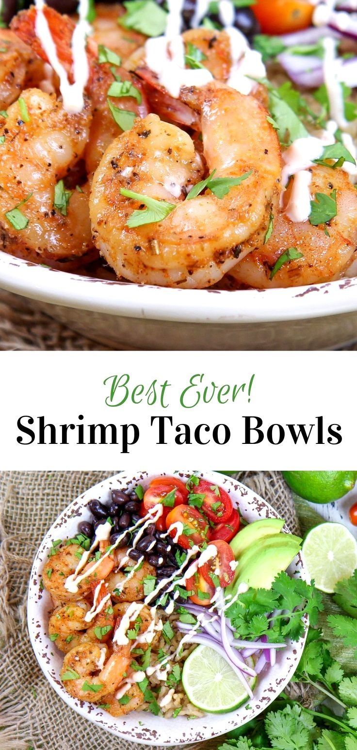 the best ever shrimp taco bowls with limes and cilantro