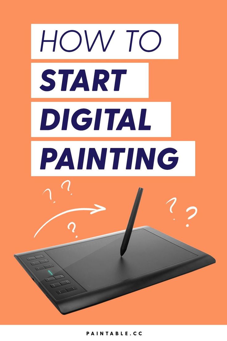 a laptop with the words how to start digital painting on it and an image of a pen