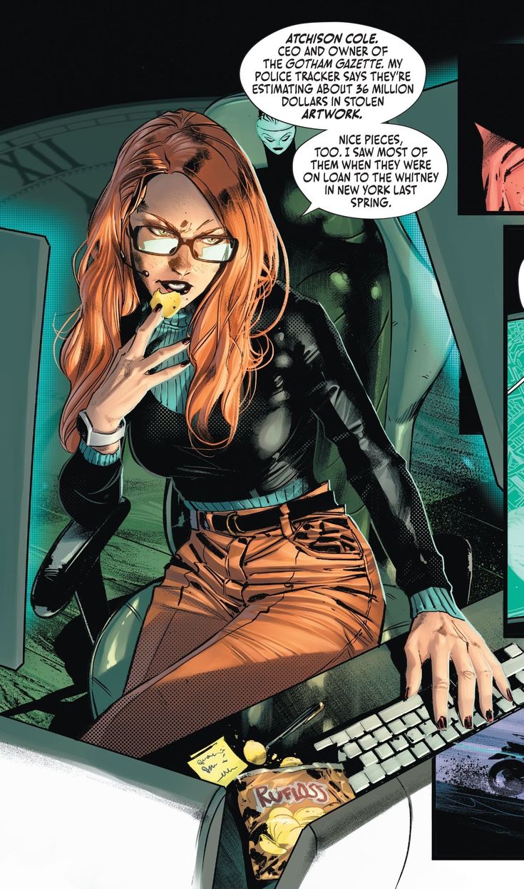 an image of a woman working on a computer in the comic book spider - man