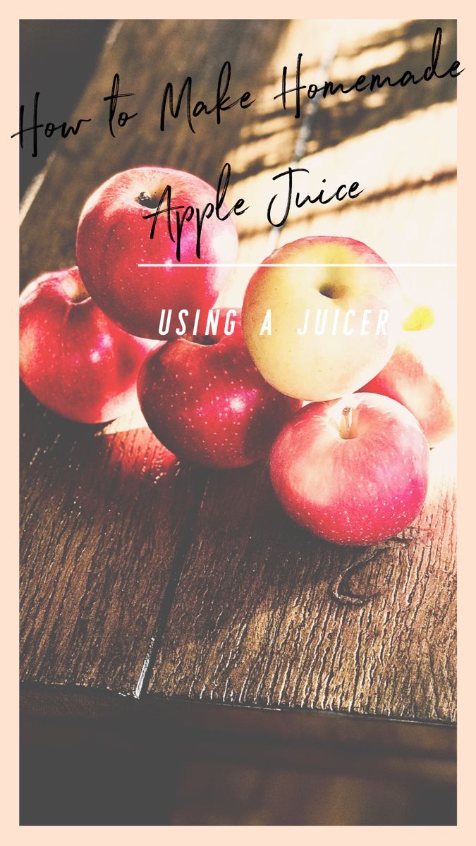 an apple sitting on top of a wooden table with the words how to make homemade apple juice using a juicer