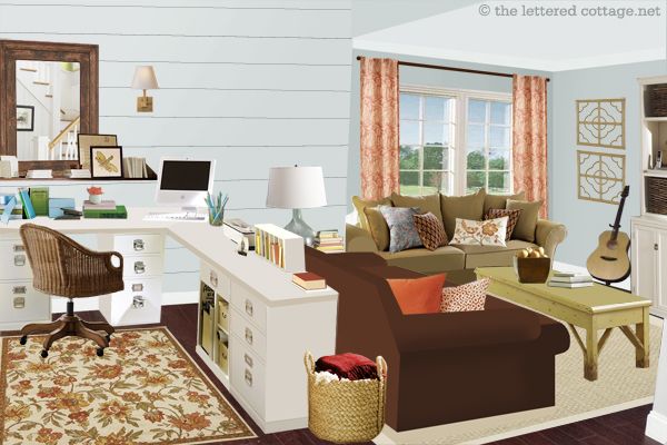 a living room filled with furniture next to a window