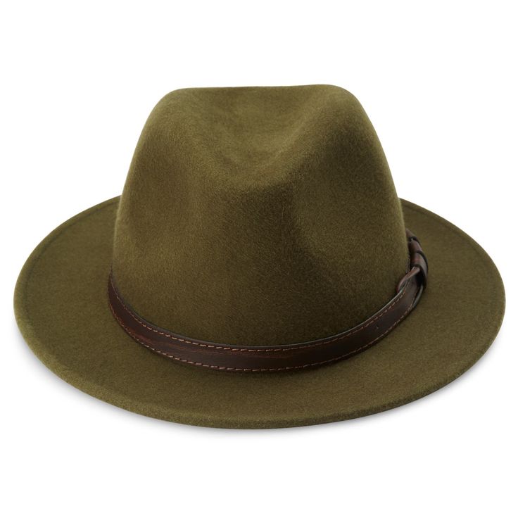 A timeless design, this flat-brim fedora for men is highlighted by a vegan leather band and detailing. Crafted in 100% soft wool felt and made in Italy, this hat blends the iconic fedora shape with modern style. Perfect for wearing all year round. Wool Fedora For Travel In Fall, Wool Fedora For Fall Travel, Fall Travel Wool Fedora, Casual Short Brim Felt Fedora, Leather Fedora For Fall, Leather Fedora For Fall Travel, Fitted Leather Fedora For Fall, Leather Fedora For Travel In Fall, Casual Felt Fedora With Curved Brim