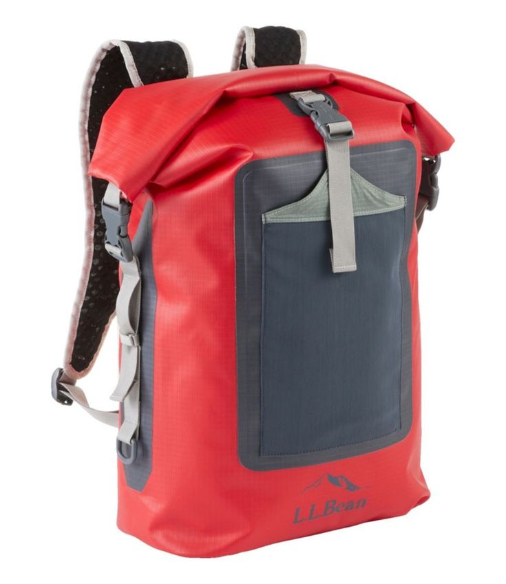 a red and grey backpack with straps on it