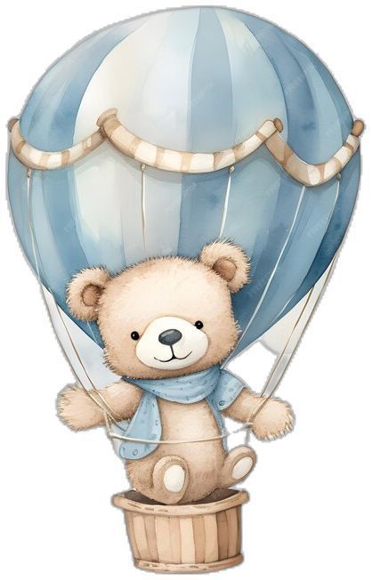 a teddy bear in a hot air balloon