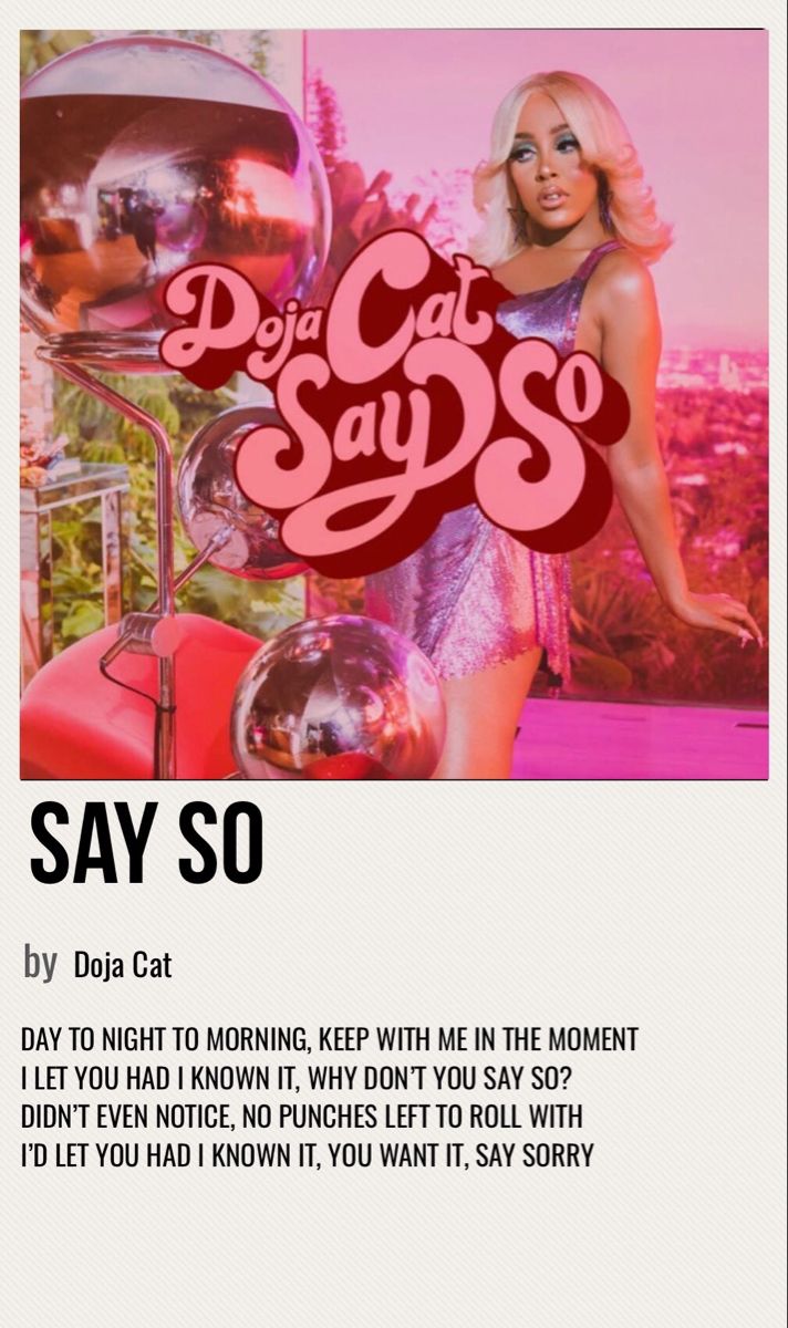 an advertisement for the song say so by doja cat, featuring a woman in a purple dress