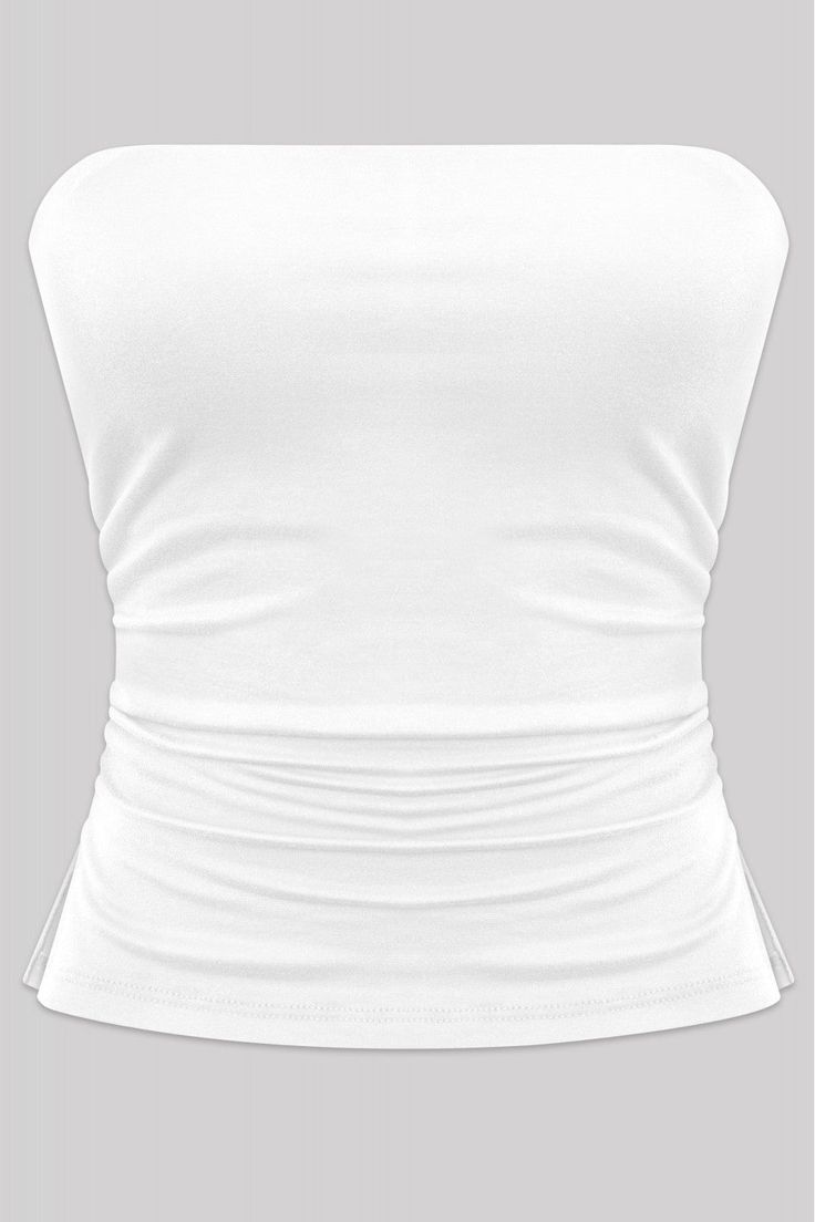 The Elissa Basic Tank is the ultimate combination of style and comfort. The soft, brushed fabric and stretchy material provide a double layer of comfort, while the square-neck and cap sleeves adds an element of style. Stay comfortable and stylish with this top. Neckline: Tube Top Length: Slightly Cropped Sleeve length: Sleeveless Features: Side Slit, Ruched Sides, Double Layered Material: 96% Poly 4% Spandex Stretch: Stretchy Sheer: No Care instructions: Hand wash cold. Rarity Costume, 8th Grade Outfits, Top Neckline, Outfit Inspo Casual, Cute Bras, Tube Tops, Elements Of Style, Bralette Tops, Top Graphic Tees