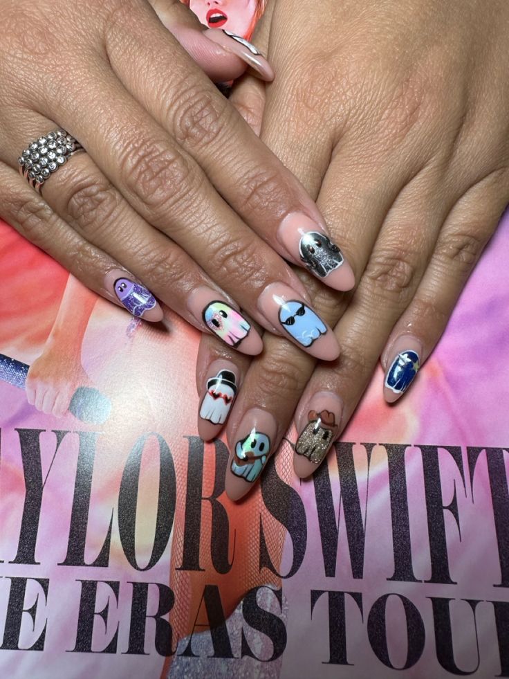 Taylor Swift Ghost Nails, Eras Tour Nails 1989, Eras Tour Nails Ttpd, Taylor Swift Album Nails, Taylor Swift Nails Ideas, Taylor Swift Nail Ideas, Taylor Swift Inspired Nails, Reputation Nails, Eras Nails