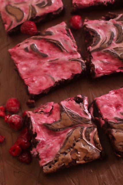 chocolate and raspberry brownies cut into squares