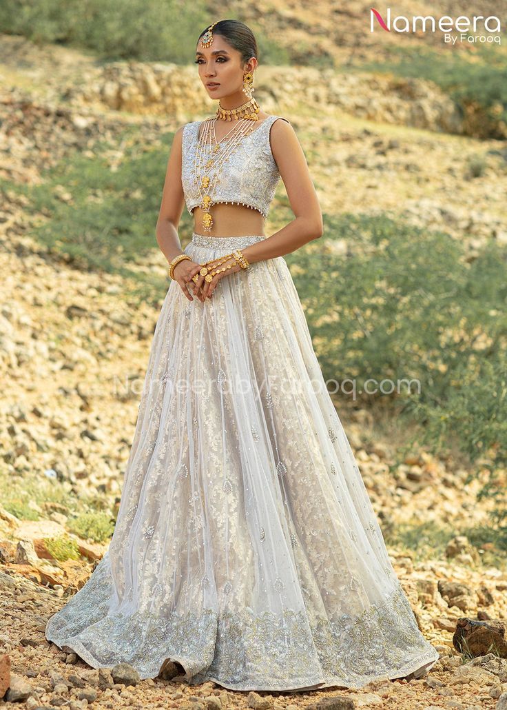 Buy Classy White Choli Bridal Lehenga Pakistani, a royal masterpiece to wear at a wedding. The perfectly stitched Bridal Lehenga Dress is available Online. Bridal Choli, White Bridal Lehenga, Bridal Lehenga Pakistani, Lehenga Pakistani, Lehenga Dress, Stitched Lehenga, Bridal Lehenga Choli, Net Dupatta, White Bridal