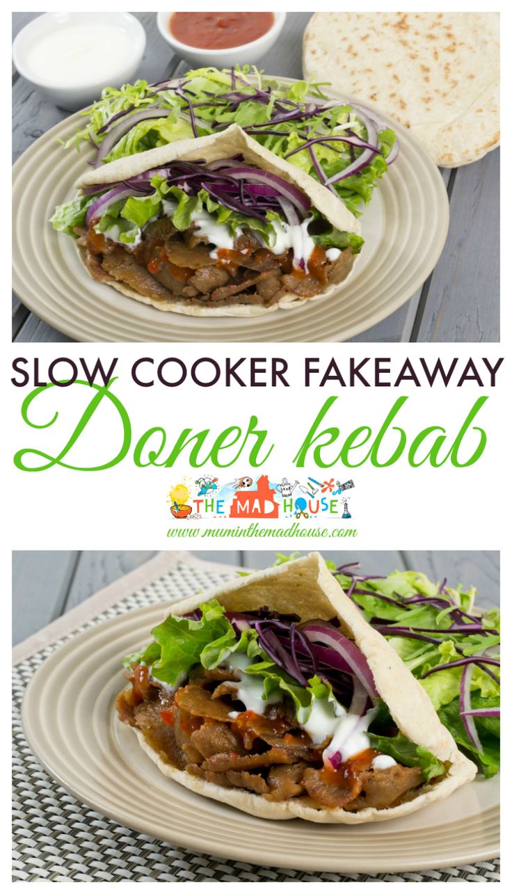 the slow cooker fakaway is loaded with meat, lettuce and onions