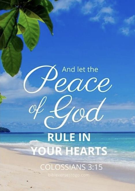 a beach with the words, and let the peace of god rules in your hearts