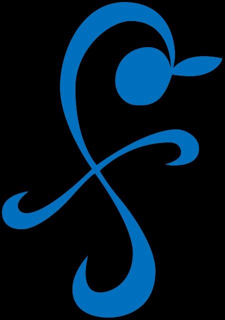 the letter g is made up of blue swirls and leaves on a black background