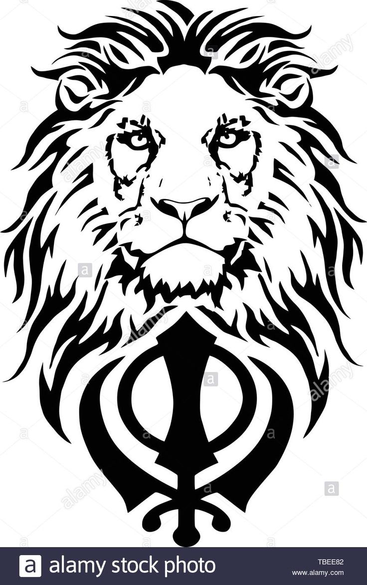 Download this stock vector: Khanda is the most significant symbol of Sikhism, decorated with a Lion with a long mane, on a white background, isolated, drawing for tattoo, vector - TBEE82 from Alamy's library of millions of high resolution stock photos, illustrations and vectors. Ek Om Kar, Punjabi Tattoo, Farmer Painting, Maharaja Ranjit Singh, Guru Nanak Wallpaper, Filigree Tattoo, Buddha Tattoo Design, Guru Nanak Dev Ji, Armband Tattoo Design