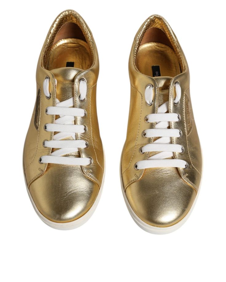 Brand: Dolce & Gabbana Model: London sneakers Material: Metallic calfskin nappa leather Color: Gold metallic and white Rubber sole Lace up closure Logo details Made in Italy Size on Tag: EU41.5/US8.5 London Men, Shoes Model, Men Sneakers, Leather Logo, Gold Leather, Metallic Leather, Nappa Leather, Sneakers Shoes, Calf Skin