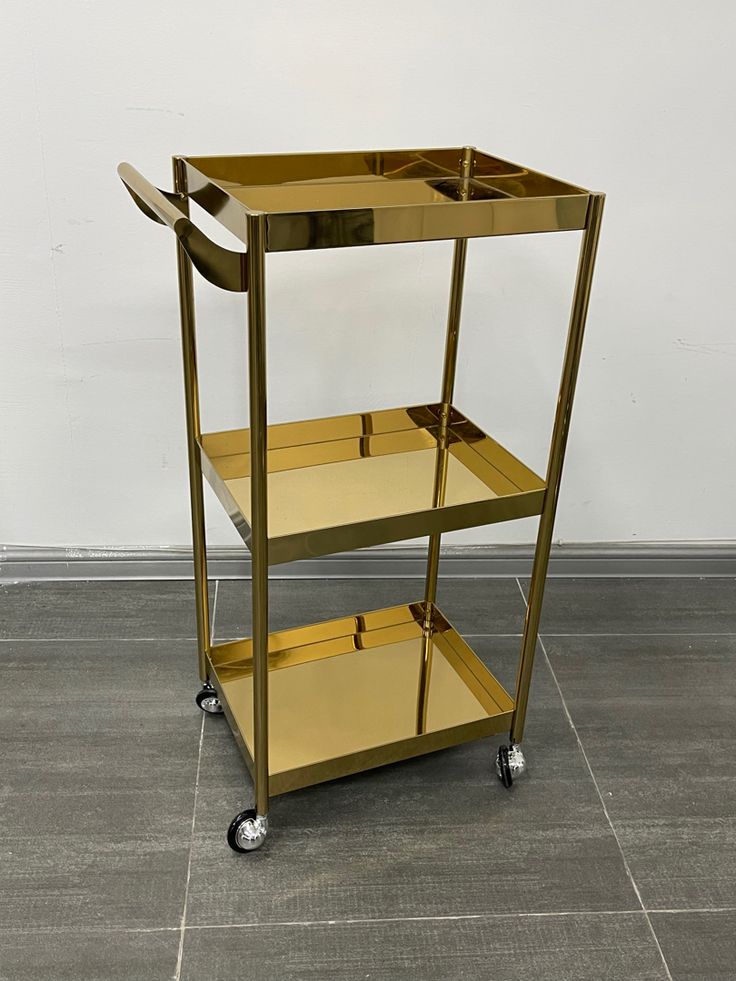 Gold beauty salon trolley Spa Cart, Gold Beauty Salon, Hairdressing Equipment, Home Hair Salons, Salon Trolley, Suite Ideas, Cart With Wheels, Gold Tray, Lash Room