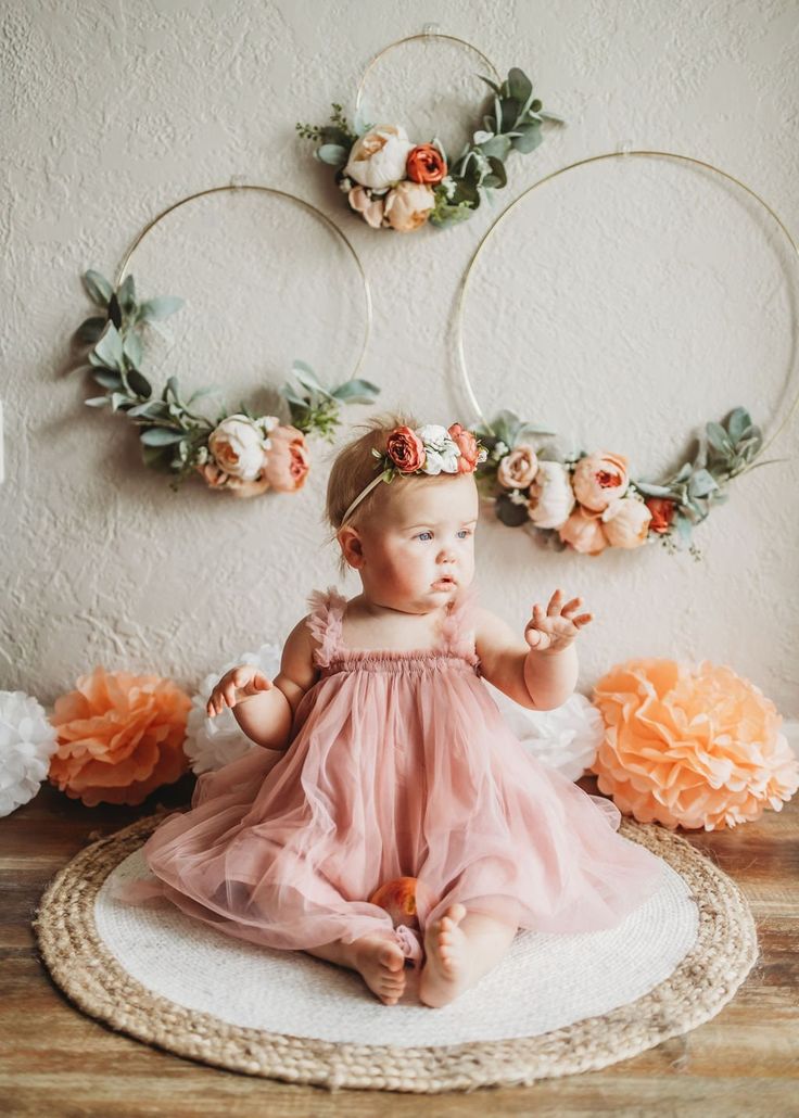 "These gorgeous peach floral hoops are the perfect touch to add to a baby nursery or girl's room. Add a feminine touch to your bridal shower or wedding backdrop or give as a gift to your best friend, sister or mother. They also make a great backdrop for photography studio sessions! Set of 3 set Includes one of each: 19\" 14\" 8 The above are sizes of the hoop without florals. With added florals it can add 2-4 inches of diameter. Florals include: Green eucalyptus spray Green lambs ear Peach peoni Peach Backdrop, One Sweet Peach, Wildflower Birthday Party, Floral Hoop Wreath, Sweet As A Peach, Peach Baby Shower, Peach Peonies, Peach Party, 1st Birthday Photoshoot