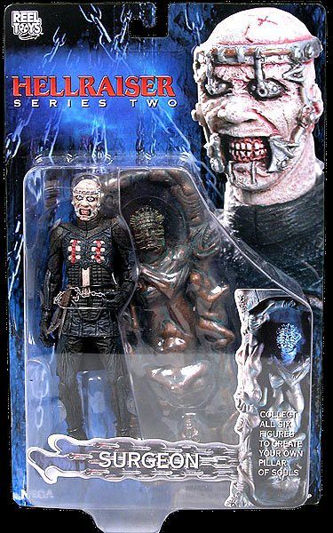 the hellraiser action figure is shown in its package, with an evil face and head