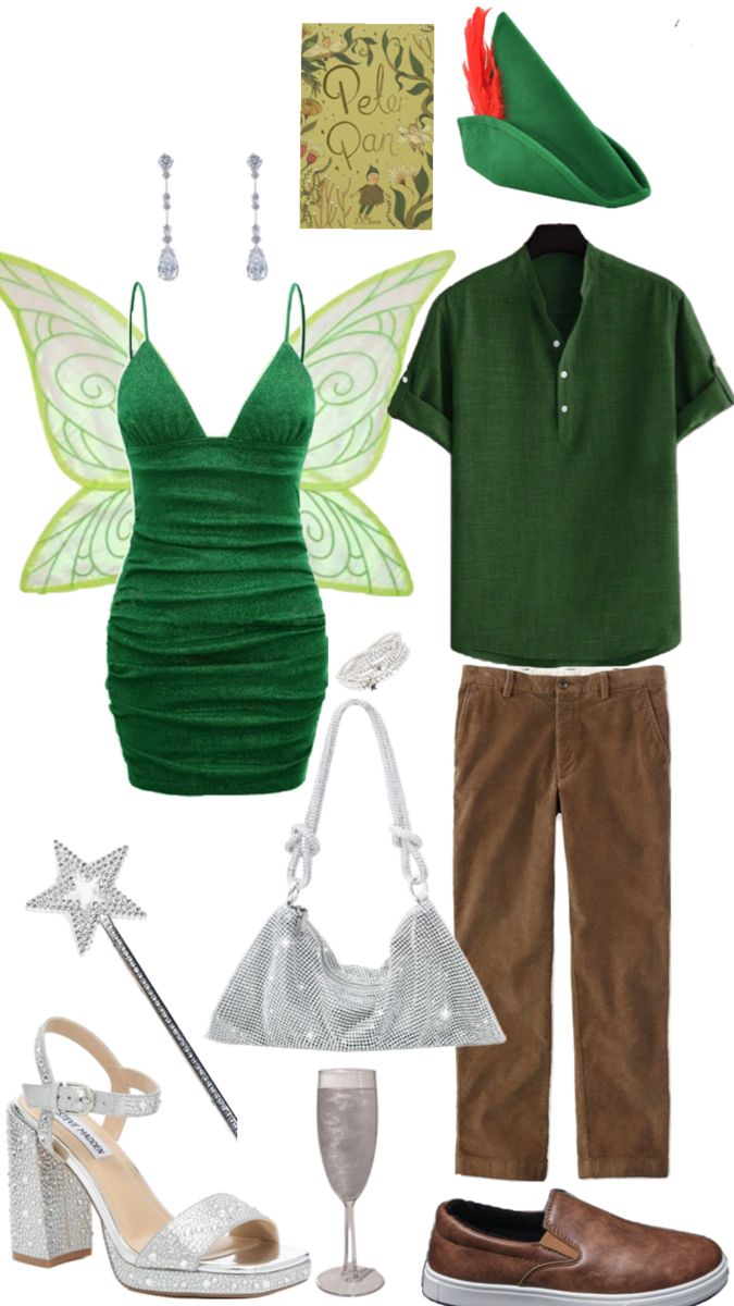 a woman's green outfit and shoes with accessories