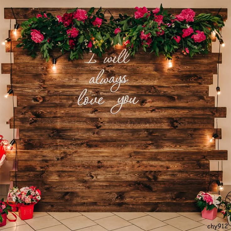 a wooden sign with flowers and lights on it that says i love you always have you