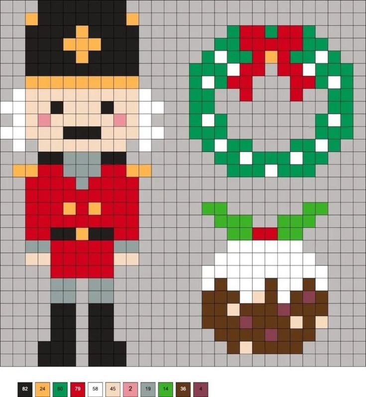 a cross stitch pattern with an image of a nut and christmas wreath on the front