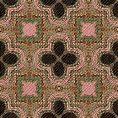 an abstract design with black, pink and brown circles in the center on a beige background