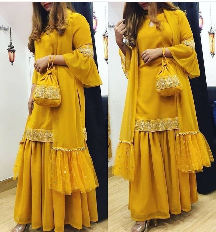 Haldi Function Dress For Sister, Haldi Dress Ideas For Sisters, Dress For Haldi Function, Yellow Haldi Outfit, Haldi Function Dress, Party Wear Evening Gowns, Net Dress Design, Haldi Dress Ideas, Mehandi Dress