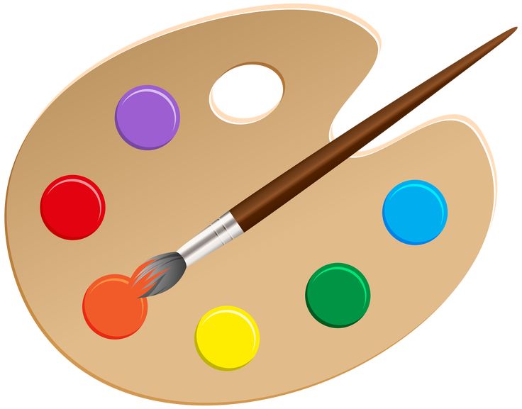 an artist's palette with paint and a brush