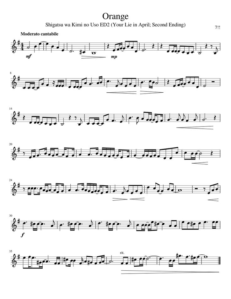 sheet music with the words orange written on it