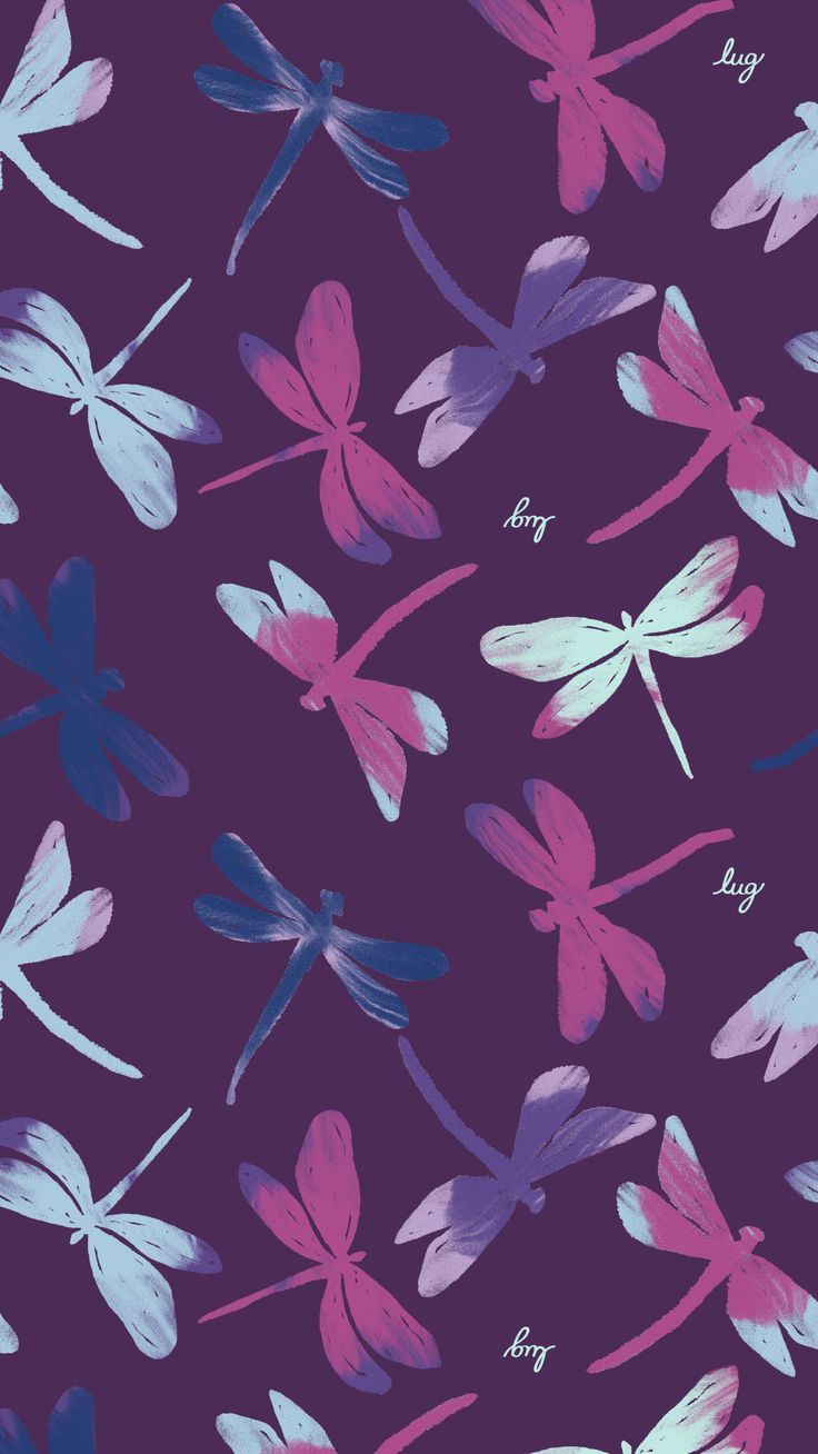 purple and blue dragonflies on a dark background