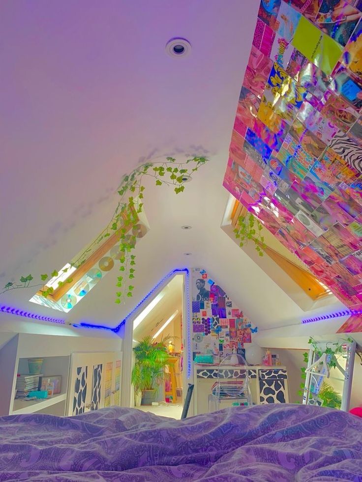 the ceiling is decorated with colorful glass tiles