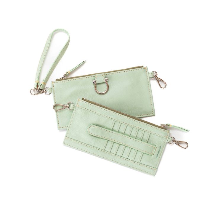 Evelyn Wristlet Wallet - Mint Oil Leather | Sapahn. On-the-go Clutch Wallets With Zipper Closure, Zipper Closure Clutch Wallets For On-the-go, Modern Wallet With Cell Phone Pocket For On-the-go, Trendy Wallets With Interior Card Slots, Trendy Clutch Wallet For Everyday Use, Trendy Everyday Clutch Wallet, Chic Wallet With Cell Phone Pocket For Travel, Chic Travel Wallet With Cell Phone Pocket, Clutch Wallets With Cell Phone Pocket For On-the-go