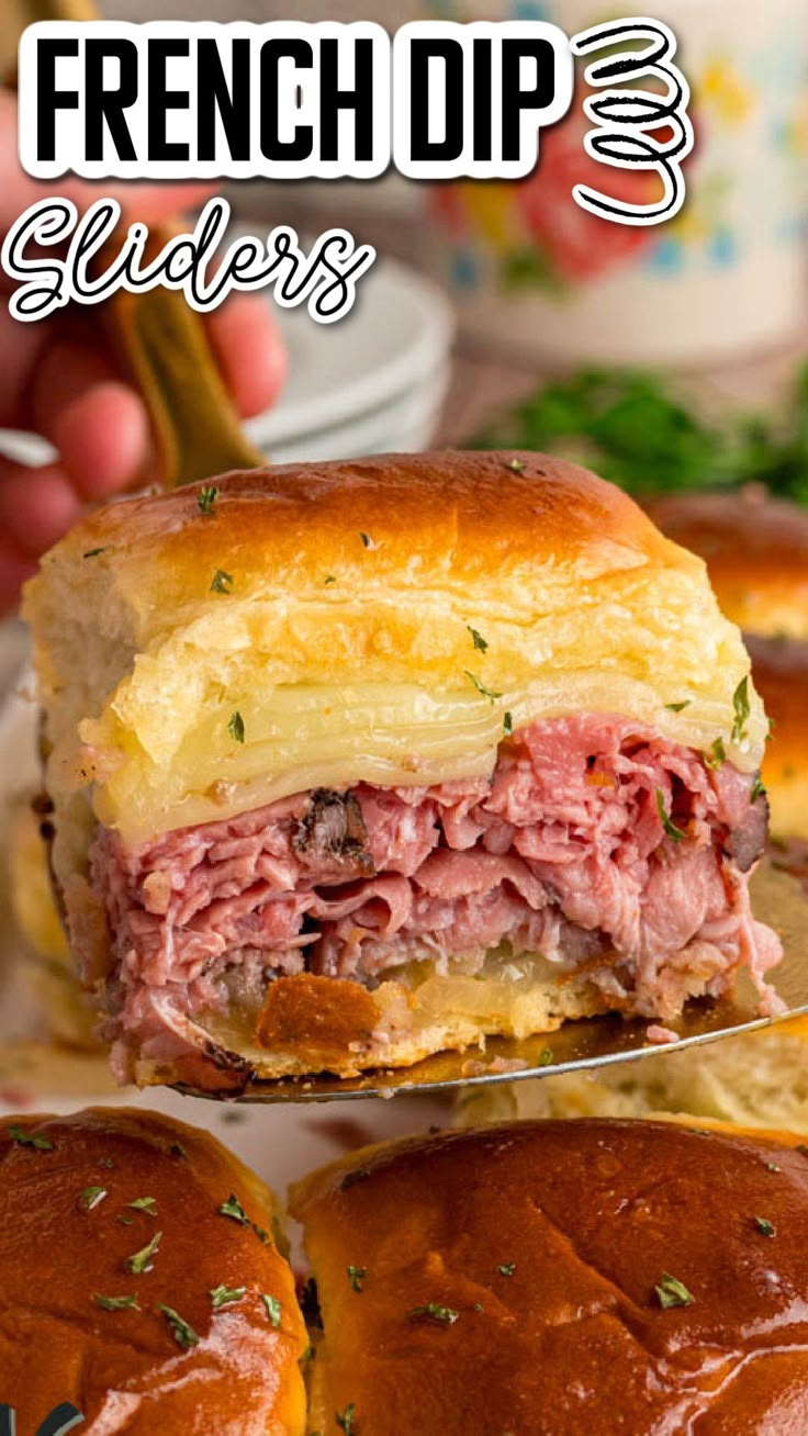 These easy-to-make sliders are packed with tender roast beef, gooey provolone, and sweet caramelized onions, all baked to perfection. Serve with a savory au jus for dipping and enjoy a deliciously satisfying meal or appetizer! Perfect for game day or any gathering. French Dip Sliders, Tender Roast Beef, Slider Rolls, Beef Dip, Sliced Roast Beef, Appetizer Sandwiches, Beef Sliders, French Dip Sandwich, French Dip