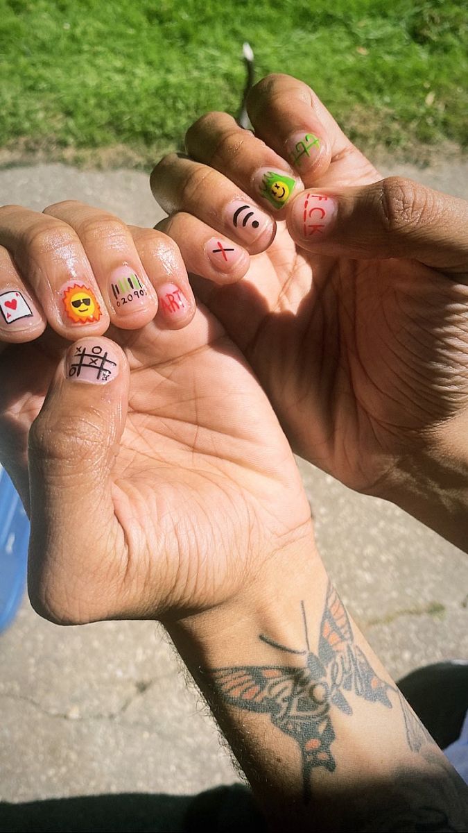 Nail Art Design Men, Nail For Men Ideas, Cool Men Nail Art, Nail Inspo For Guys, Manicure Designs For Men, Nails For Studs, Guys Nails Designs, Mens Nails Art, Asap Rocky Nail Art