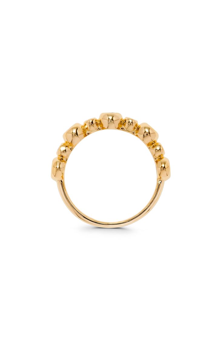 Bubbly bezel settings secure round-cut diamonds on this polished ring crafted from warm 14-karat gold. Total diamond weight: 0.41ct. Color: G–H Clarity: SI1 14k gold/diamond Made in the USA Diamond Guide Diamond Ring With Fluted Bezel, Diamond Ring With Fluted Bezel And Round Cut, 14k Gold Signet Ring With Bezel Setting, Yellow Gold Dome Ring With Rose Cut Diamonds, Heirloom Yellow Gold Rings With Bezel Setting, Heirloom Yellow Gold Ring With Bezel Setting, Diamond Bezel Setting Signet Ring, 14k Gold Ring With Fluted Bezel, Fine Jewelry Yellow Gold Cluster Ring With Bezel Setting