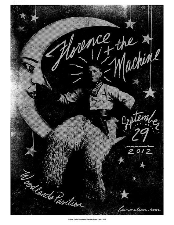 an advertisement for the concert's 50th anniversary, with a woman on the moon